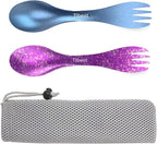 2 in 1 Titanium Spoon and Fork Combo Backpacking Utensils Lightweight Eco-Friendly Spork for Camping Backpacking Hiking Travel etc (2 Pack)