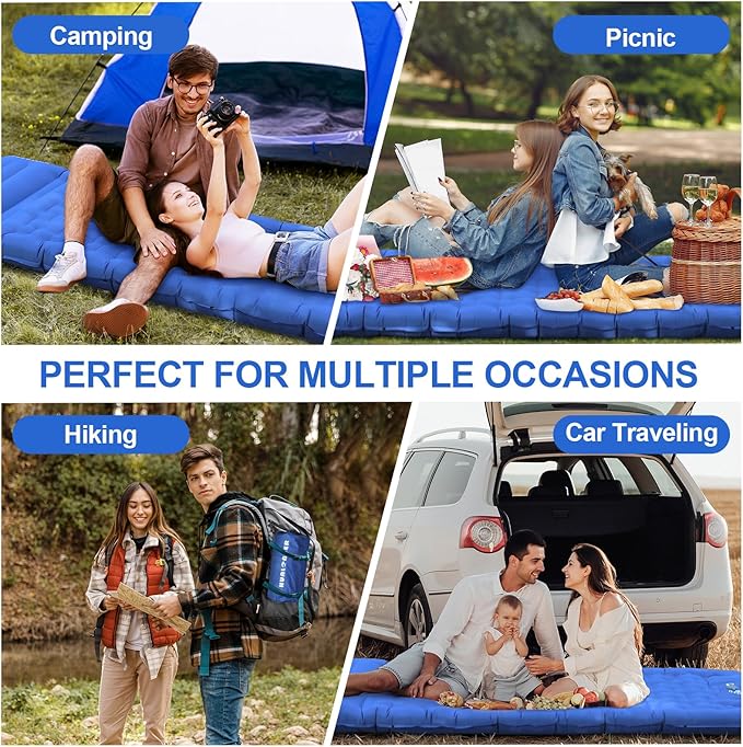 Camping Sleeping Pad,5.5" Extra Thick Inflatable Sleeping Pads with Pillow Built-in Foot Pump Sleeping Mat Compact for Camping, Backpacking, Hiking,Traveling Tent