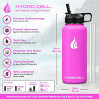 HYDRO CELL Stainless Steel Insulated Water Bottle with Straw - For Cold & Hot Drinks - Metal Vacuum Flask with Screw Cap and Modern Leakproof Sport Thermos for Adults (Fuchsia 32oz)