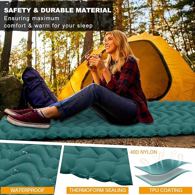 MEETPEAK Camping Sleeping Mat, Inflatable Sleeping Pad Foot Press Lightweight Camping Pad for Backpacking Hiking Traveling, Durable Waterproof Air Mattress Compact Camp Pad Thickness 4 Inch