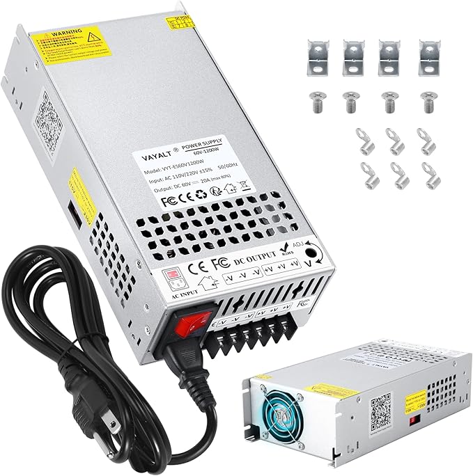VAYALT 60V 20A 1200W DC Switching Power Supply, Universal Regulated Switching AC 110V/220V to DC 60V Transformer, 60V Power Supply for Industrial, CCTV, Computer Project, 3D Printer, LED Strip Light