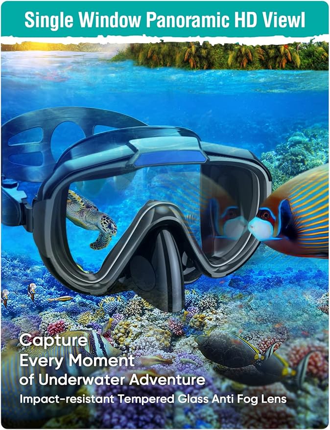 Snorkel Set Adults Snorkeling Gear Anti-Fog Panoramic View Swim Mask Dry Top Snorkel Kit with Carry Bag for Snorkeling Scuba Diving Swimming Travel