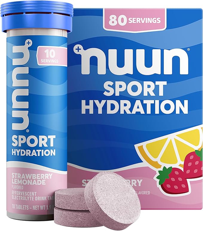 Nuun Sport Electrolyte Tablets with Magnesium, Calcium, Potassium, Chloride & Sodium, Gluten Free & Vegan, Strawberry Lemonade, 8 Pack (80 Servings Total)