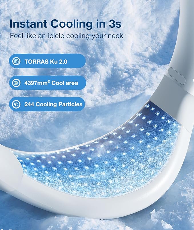 TORRAS COOLiFY Air Neck Fan Air Conditioner, 3D Airflow, Light Portable Fan Rechargeable, Personal Cooling Fan Travel Essentials, Work, Travel, Camping, White