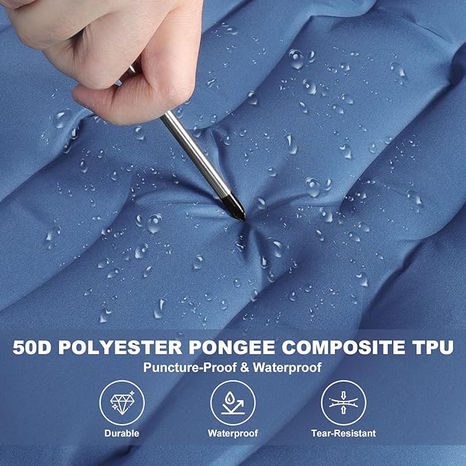 Camping Sleeping Pad with Pillow: Extra Thick 4.7 Inch Ultra-Light Self Inflating Airpad, Most Comfortable Inflatable Sleep Mattress with Foot Pump for Backpacking, Camp, Hiking, Tent (Navy Blue)