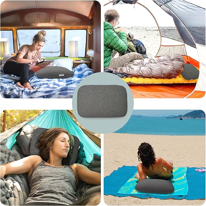 Memory Foam Camping Pillow - Lightweight & Portable Small Travel Pillow for Airplane & Train Travel, Camping, Backpacking, Removable Washable Cover, Easy to Clean, Includes Storage Bag