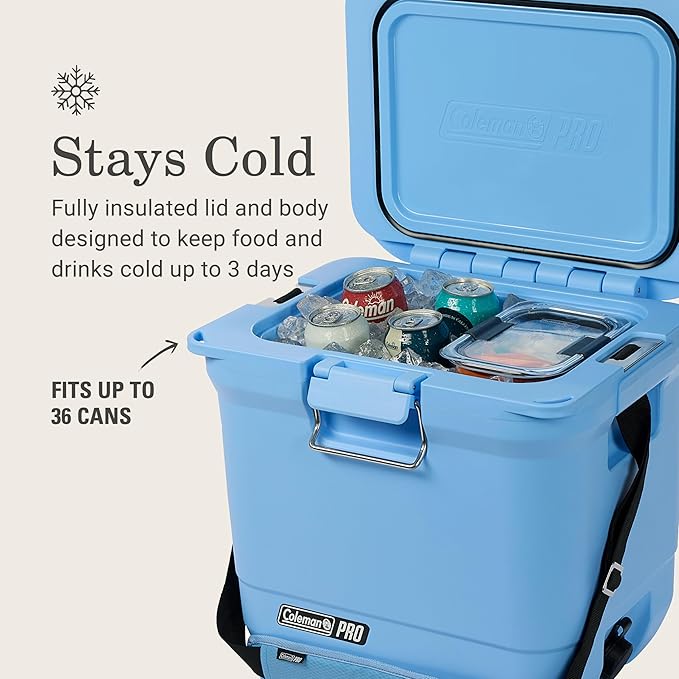 Coleman Pro Heavy-Duty 25qt Ultra-Light Premium Hard Cooler, Extra-Thick Insulation Keeps Ice up to 3 Days, 36-Can Capacity