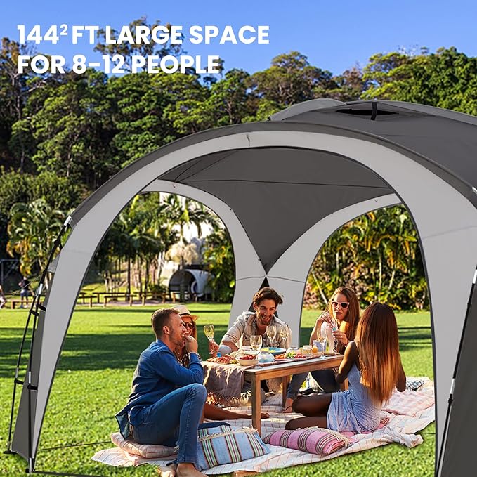 Beach Tent 12 X 12ft Large UPF50+ Pop Up Canopy with 2-Pcs Side Wall, Sun Shelter Rainproof, Waterproof for Camping Trips, Backyard Fun, Fishing, Parties, Or Picnics(Gary)