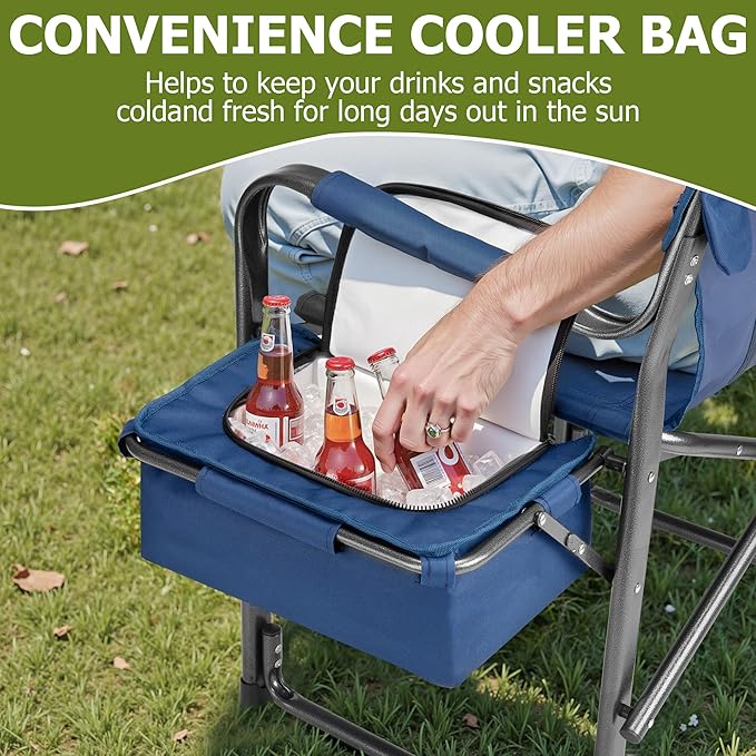 Folding Camping Chair, Heavy Duty Chairs for Adult, Directors Chair, Folding Beach Chair, Oversized Portable Camping Chair with Side Table and Cooler, 400lbs Capacity for Beach, Fishing, Trip, Picnic