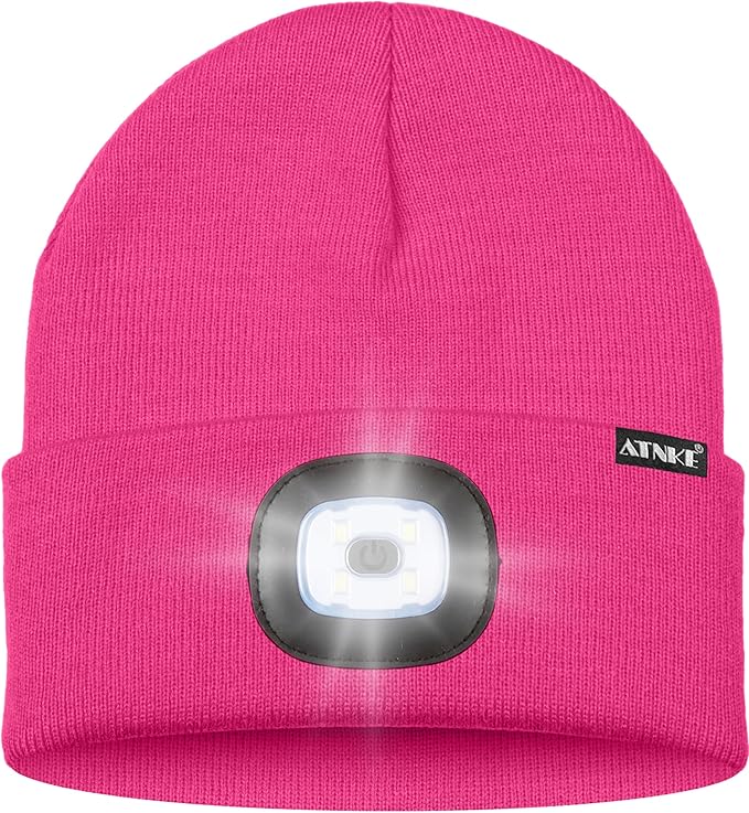 ATNKE LED Lighted Beanie Hat,USB Rechargeable 4 LED Running Headlamp Bright Cap with The Light Gifts for Men and Women