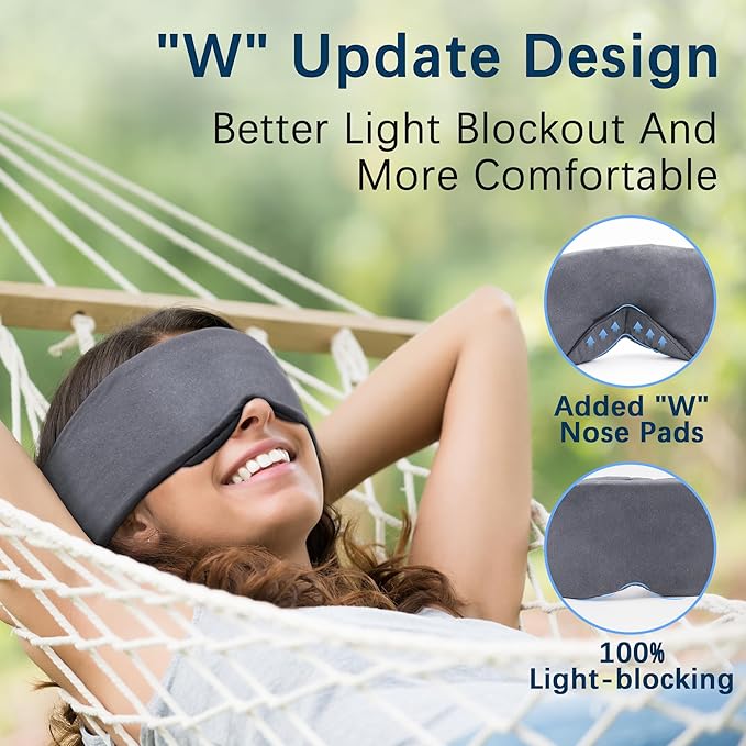 Sleep Eye Mask - Ultra Soft Comfortable Sleeping Mask for for Home Sleep Travel Shift Work, Nose Pad Designed Light Blocking Eye Blinder, Fully Adjustable Strap and Skin Friendly