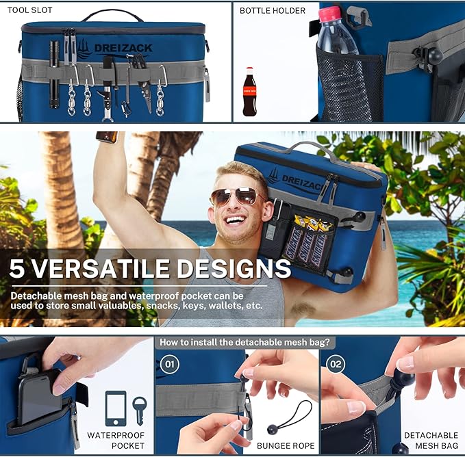 Dreizack Kayak Cooler Behind Seat, Waterproof Cooler for Kayaking,Paddle Board Cooler Compatible with Lawn-Chair Seat Kayak Accessories Cooler Bag Kayak Cooler Tow Behind for Camping Fishing