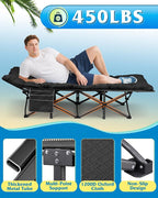 WLIVE 1200D Double Layer Oxford Camping Cots for Adults, Folding Cots for Sleeping with Mattress, Outdoor Folding Bed with Carry Bag, Portable Camping Bed for Sleeping, Resting, Camping, Black