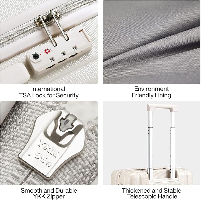 Hanke 24 Inch Luggage Suitcases With Spinner Wheels Lightweight PC Hard Shell Rolling Suitcase With Travel Lock,Checked-Medium 24-Inch(Ivory White)