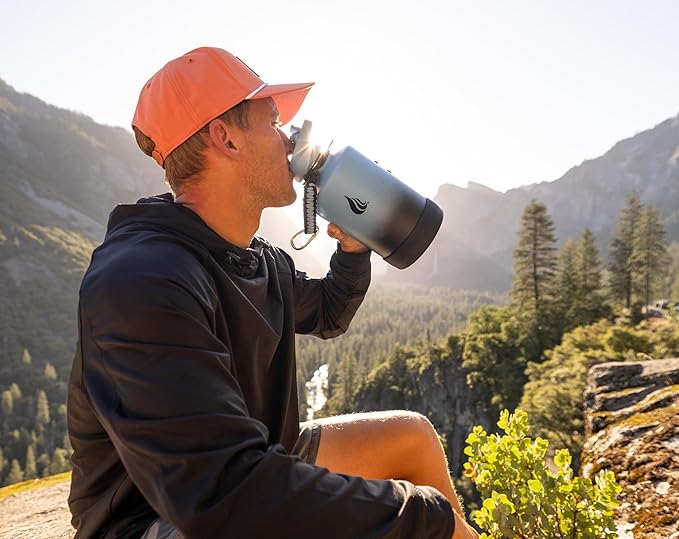 HYDRO CELL Stainless Steel Insulated Water Bottle with Straw - For Cold & Hot Drinks - Metal Vacuum Flask with Screw Cap and Modern Leakproof Sport Thermos for Adults (Blue/Black 64oz)