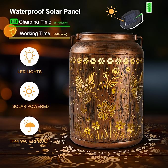 Hummingbird Lantern Solar Outdoor, Birthday Gifts for Women, Solar Light Outdoor Waterproof LED Decorative Garden for Lawn, Landscape, Patio, Porch Hanging Lantern for Ladies, Mom, Grandma