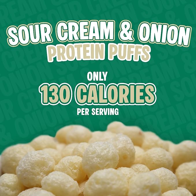 Twin Peaks Protein Puffs - (Sour Cream & Onion), Keto Friendly, Low Carb Snack (300g, 21g Protein, 2g Net Carbs, High Protein, Healthy Crunchy Snack)