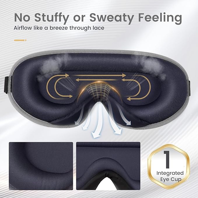 ringchan Complete Blackout 3D Sleep Mask – Contoured & Zero-Pressure Eye Cover for Sleep, Travel & Office Nap – Soft, Hair-Friendly Adjustable Strap – Slate Gray