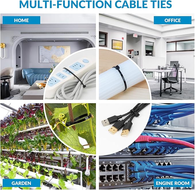 XINGO 14 Inch White Zip Ties 1200 PCS, 75 LBS Ultra Strong Tensile Strength, UV Resistant Cable Ties, Self-locking Plastic Ties for Indoor and Outdoor Use