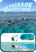 CAPAS Snorkel Mask Fins Set, Travel Size Snorkeling Gear for Adults with Adjustable Fins, Diving Mask and Dry Top Snorkel, Come with a Carrying Bag