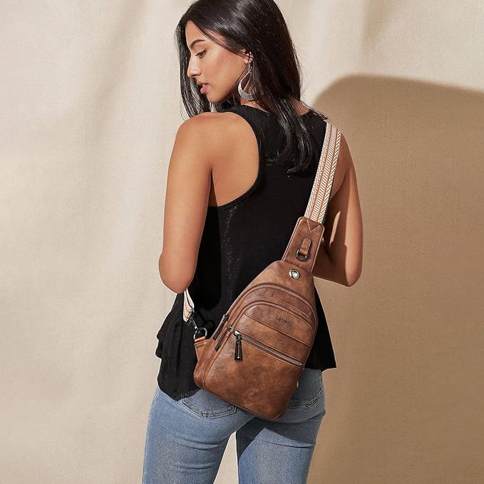 7L Sling Bag For Women Faux Leather Anti Theft Small Casual Daypack Backpack Fanny Pack Crossbody Chest Bags Purse Waterproof Brown