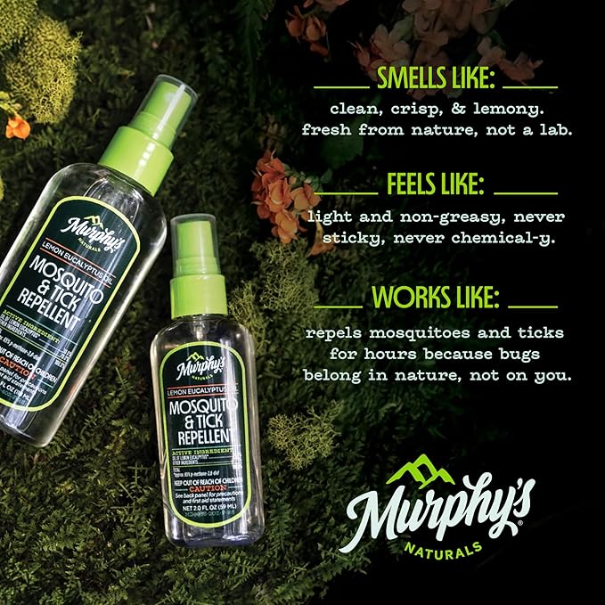 Murphy's Naturals Mosquito & Tick Bug Repellent Spray, Oil of Lemon Eucalyptus for Skin + Outdoor Gear, DEET-Free, 2 Ounce Pump, 3-Pack