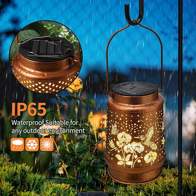 Solar Lanterns Outdoor Waterproof Hummingbird Garden Decorations Gifts for Women Gifts for Mom Grandma Birthday Gifts Hanging Solar Lanterns Outdoor for Patio Decoration, Deck, Lawn, Passageway