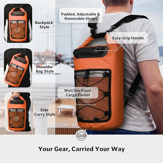 STOVER 5/10/25/30/40/55L Waterproof Backpack- Floating Dry Bag for Kayaking, Travel, Beach, Hiking, & Camping, Men/Women