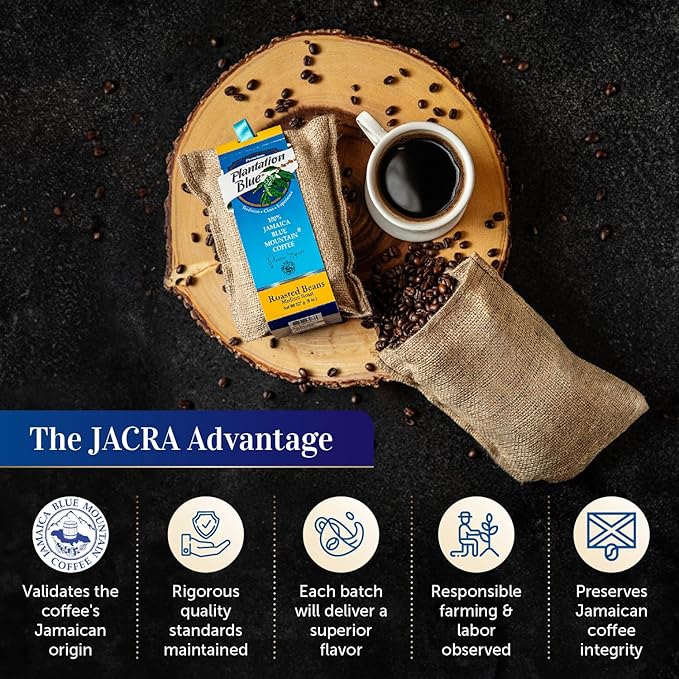 Plantation Blue 100% Blue Mountain Coffee Medium Roast Whole Beans from Jamaica (8oz)