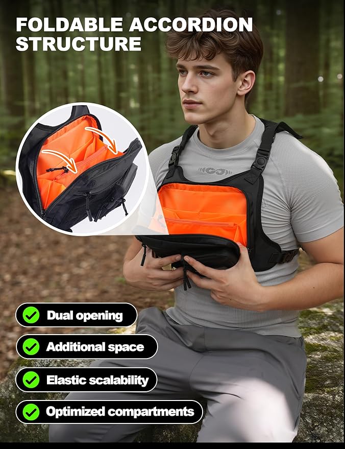 Chest Bag for Men with Expandable Accordion Structure, Running Vest for Outdoors, Chest Pack for Cycling, Hiking
