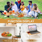 Picnic Foldable Wine Table with Bamboo Plate Kit, Handmade Handle Portable Bamboo Tray Table with Food Plate for 2 Outdoor Camping Picnic Wine Set Gift for Couples