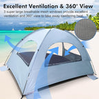 WhiteFang Beach Tent Anti-UV Portable Sun Shade Shelter for 3/4/6/8 Person, Extendable Floor with 3 Ventilating Mesh Windows Plus Carrying Bag, Stakes and Guy Lines