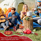 Nuogo 48 Pcs Enamel Camping Tableware Includes 12 oz Coffee Mugs 10.5 Inch Camping Plates 6 Inch Bowls and Utensils Set Includes Knife Fork Spoon for Outdoor RV(Red)