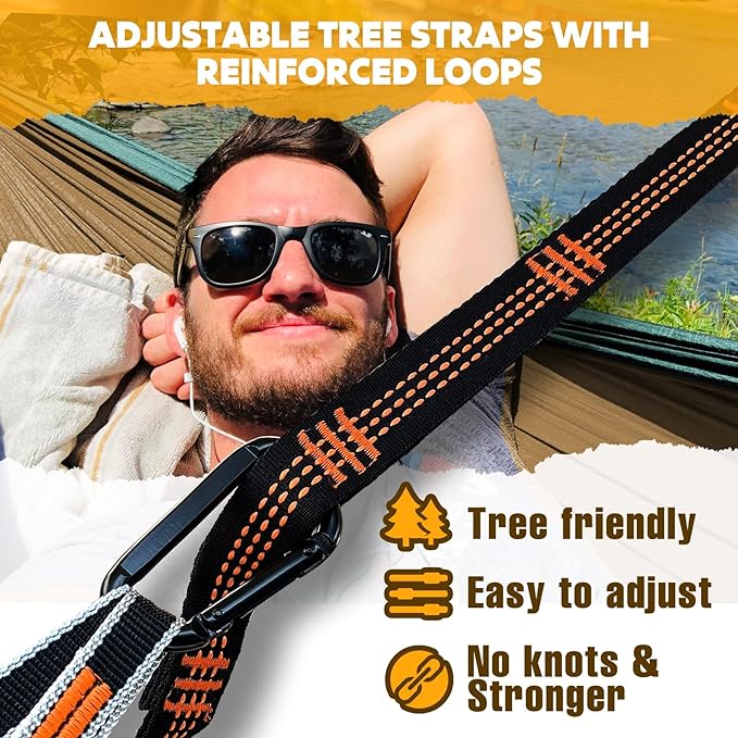 NATUREFUN Ultra-Light Travel Camping Hammock | 300kg Load Capacity,Breathable,Quick-Drying | 2 x Premium Carabiners,2 x Nylon Slings Included | Outdoor Indoor Garden