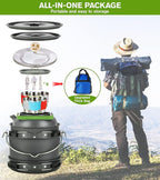 MEETSUN Camping Cookware Set - 37 PCs, Large Size Hanging Pot with Camping Pots and Pans, Camp Cooking Set for 6 People, Mess Kit with Cups, Dishes, Forks, Spoons, Knives for Outdoor Picnic