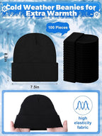 Suhine 200 Pieces Winter Beanies Gloves Sets Include 100 Black Warm Knitted Hats Bulk and 100 Gloves for Men Women Homeless