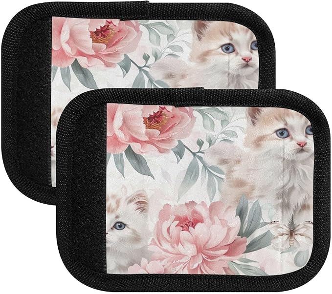 Qilmy Cute Mischievous Cat Luggage Handle Wrap 2Pack Luggage Identifiers Tag Comfort Handle Grips Cover for Stroller Suitcase Bag Airplane Travel Accessories2210
