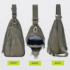 Antik Kraft Tasha Crossbody Sling (Olive) | Vegan Leather Crossbody Bag for Women with 16-20" Strap | Sling Bags for Women with Durable Antique Brass Hardware | 7in x 2.5in x 12.5in |