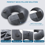 Inflatable Travel Neck Pillow, Super Soft Plane Neck Support Pillow for Travel Ariplane Sleep Support, Adjustable Neck Cushion Headrest Pillow, Folds Up Nicely, Black Grey