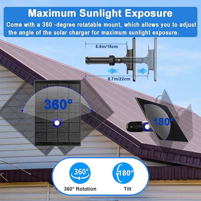 6W Ring Solar Charger for Video Doorbell 3/4, Adjustable Solar Panel Mount for Ring Doorbell Plus/Pro(2023), Weatherproof Continuous Power Supply for Home Security Doorbells