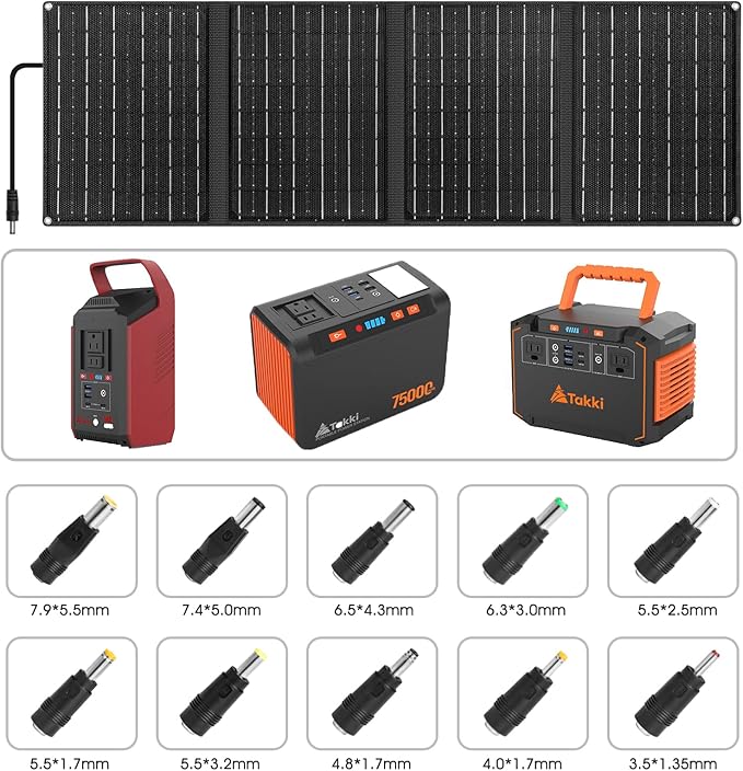 Takki Solar Generator 277Wh Portable Power Station with Solar Panels 40W Included 450W Peak 110V Pure Sine Wave AC Outlet DC USB Ports for Camping Emergency Tent Outdoor Trip