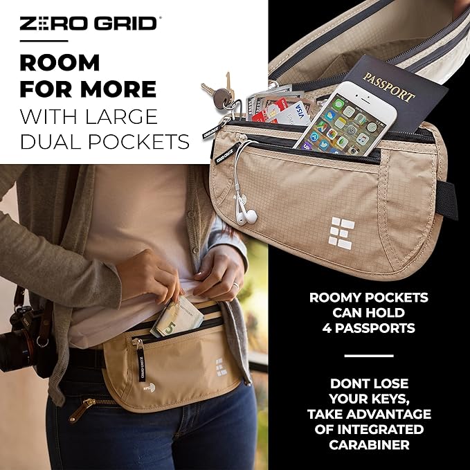 Money Belt for Secure Travel - RFID Blocking Slim Passport Holder - Hidden Waist Pouch for Cash, Credit Cards, Documents - Concealable Under Clothes, Water-Resistant Slim Fanny Pack for Men and Women