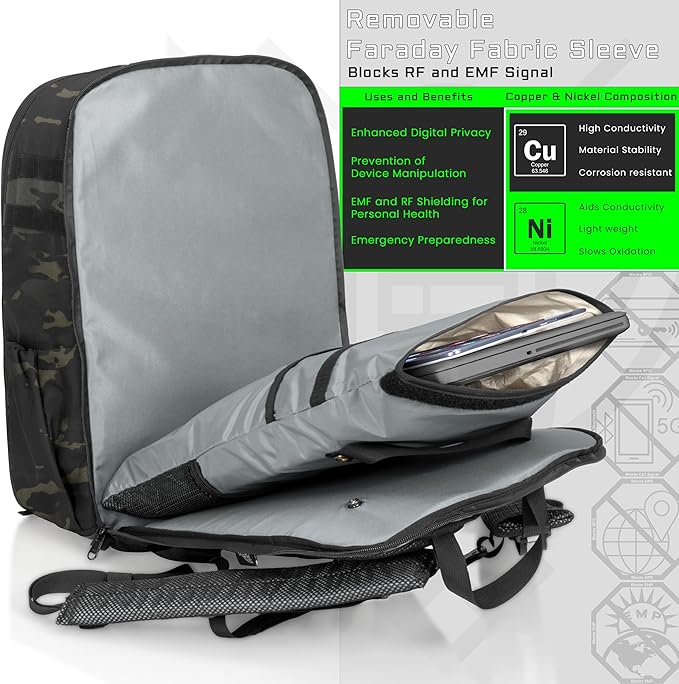 Xtreme Sight Line ~ Large Backpack ~ Removable Waterproof Faraday Sleeve ~ Fits up to a 16" Laptop ~ Heavy-Duty, Foam Padded & Multiple Large Compartments ~ 1000D Nylon/Spacer Mesh ~ Midnight MultiCam