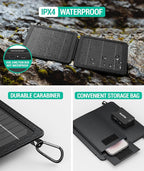 BLAVOR 10W Portable Solar Charger(5V/2A Max), Small Foldable Solar Panel with USB-C USB-A Outputs Compatible with Cell Phone Tablet, IPX4 Waterproof for Camping, Hiking, Backpacking