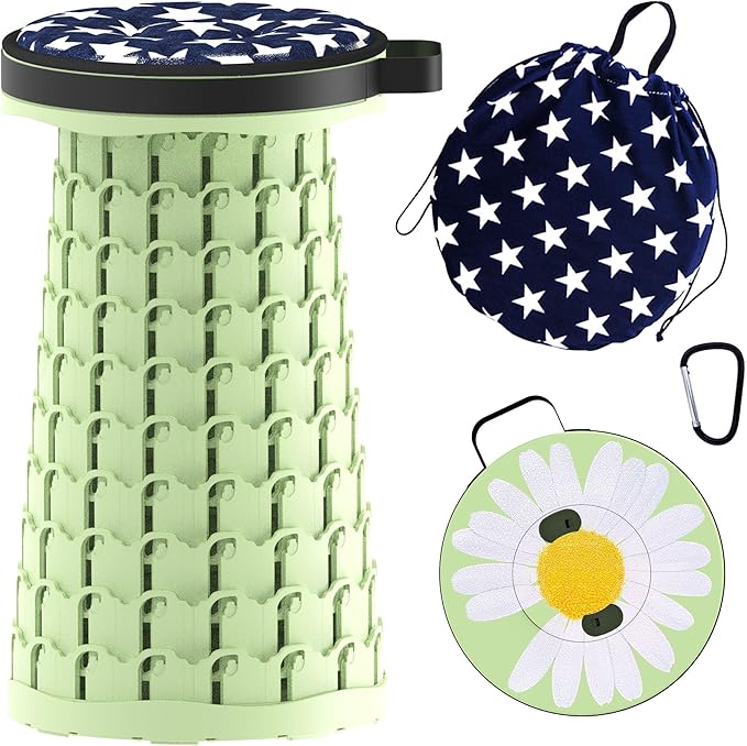 ALEVMOOM Upgraded Telescoping Collapsible Stool with Cushion, Folding Stool with Printing Portable Retractable Foldable Seat Max Load 600lbs for Adults Camping Fishing Outdoor