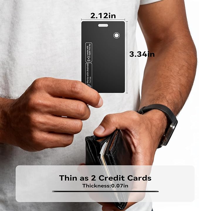 [2026 New] Wallet Tracker Card, Certifed by Apple Find My & Google's Find Hub, Android airtag, Item Locator, Credit Card Size Tracker, Card Holder Tracker, Keys, Bags (Black, 1 Pack)