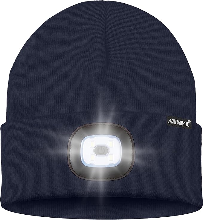 ATNKE LED Lighted Beanie Hat,USB Rechargeable 4 LED Running Headlamp Bright Cap with The Light Gifts for Men and Women