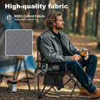 LET'S CAMP Oversized Outdoor Folding Camping Chair, Heavy Duty Arm Chair with Cup Holder and Storage Bag, 350 LBS Weight Capacity, Grey