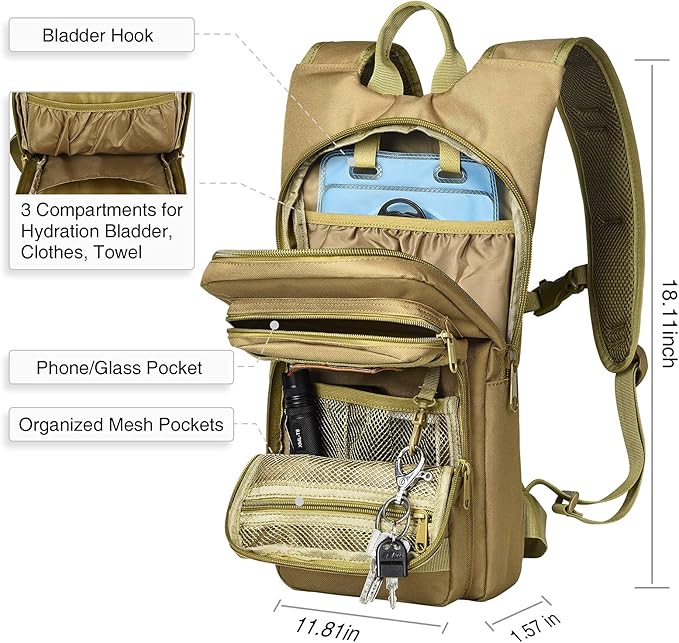 NOOLA Hydration Backpack with 3L TPU Water Bladder, Tactical Molle Water Backpack for Men Women, Hydration Pack for Hiking, Biking, Running and Climbing