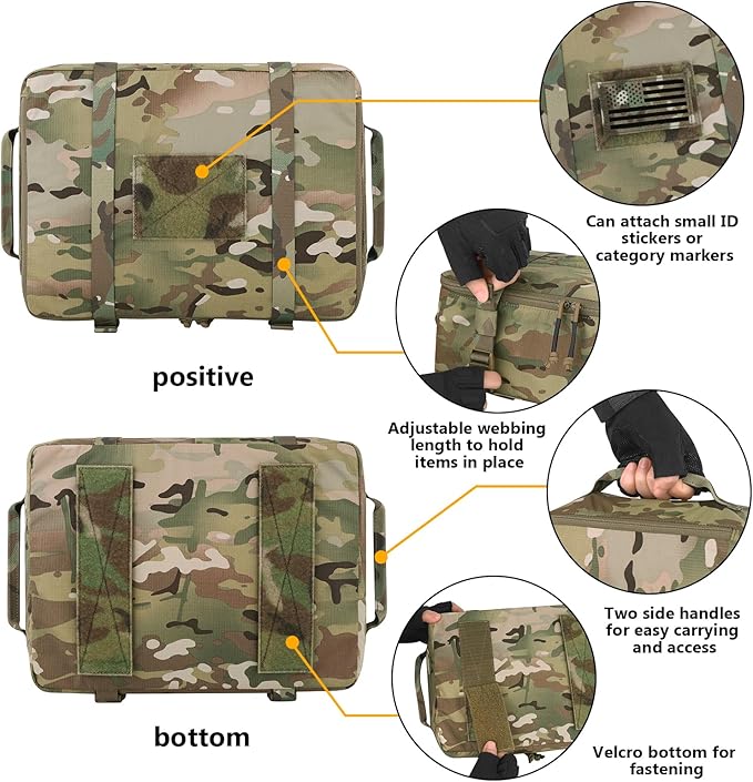 PETAC GEAR 4 PCS Tactical Modular Packing Cubes with Waterproof Material, Large Capacity Storage Bag, Easy Clean Outdoor Travel Organize Storage Pouches Bags (MC)